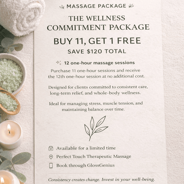 The Wellness Commitment Package at Perfect Touch Massage by Deena in Ponca City, OK